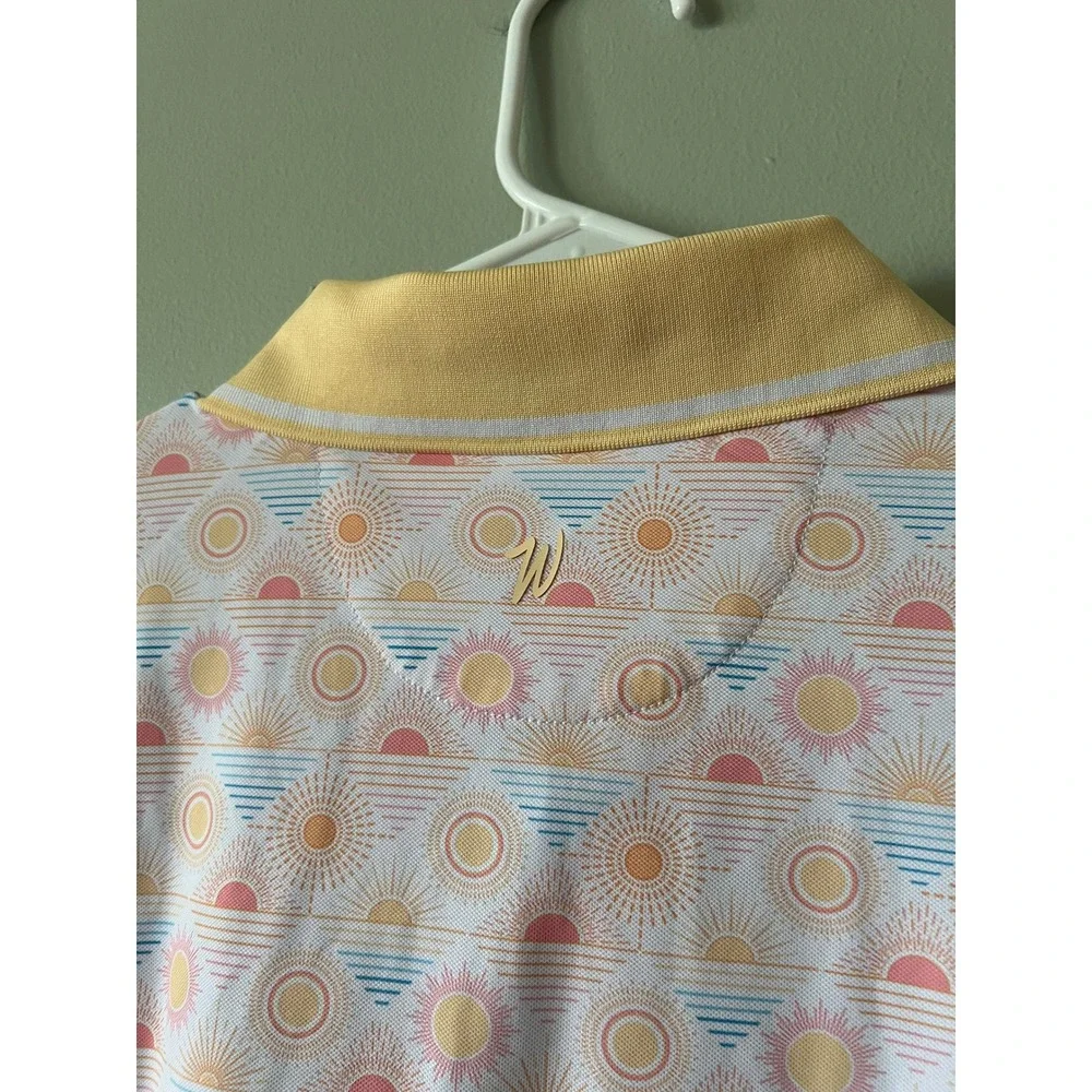 Waggle Golf Polo Short Sleeve Athletic Bright Sun Print Men Size Medium - Picture 5 of 6